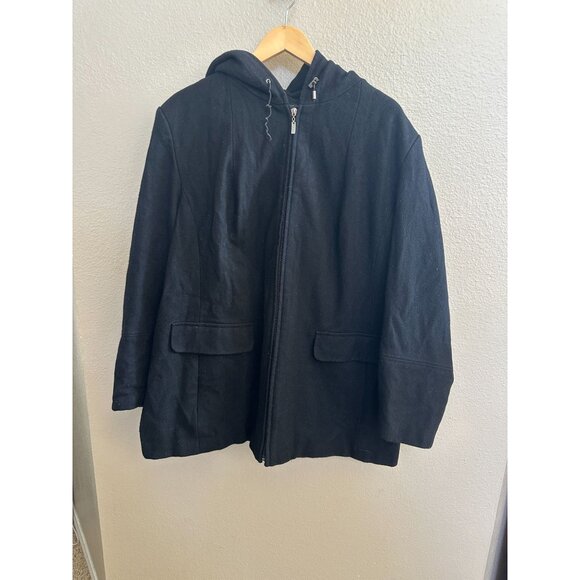 Giacca Women’s Hooded Black Wool Blend Zip-Up Coat 1X Warm Stylish Jacket - Picture 1 of 8